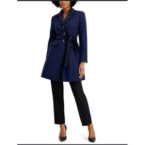Le Suit Women Petite Blue With Black Trim Topper Jacket Size 10P